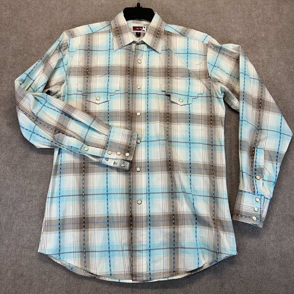 Panhandle Slim Blue and Brown Plaid Casual Button-Down Shirt